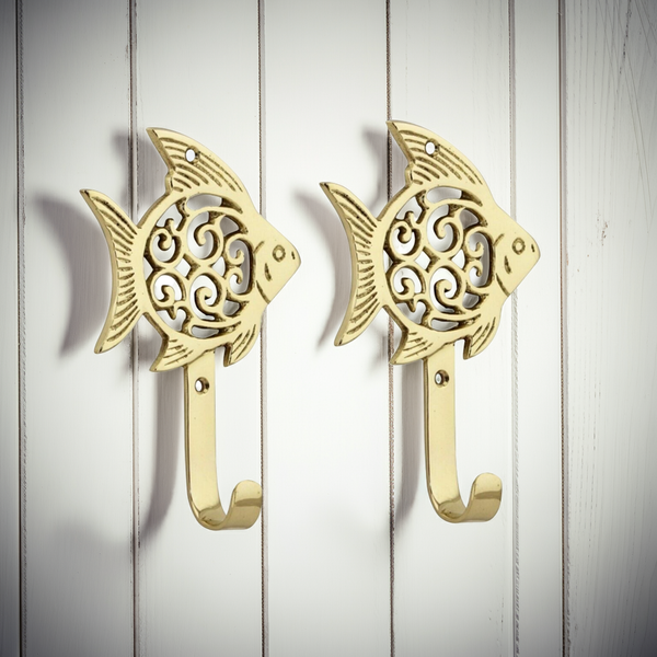 2 Stück- maritimer Wandhaken- Schlüsselhaken- Fisch- aus Messing