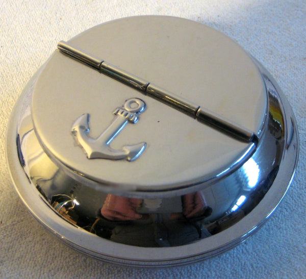 maritimer Aschenbecher - Messing, vernickelt - mit Ankermotiv auf Deckel - maritime-deco