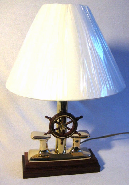 Maritime- Lampe - Messing und Holz + Stoffschirm 35 cm- Pollerlampe