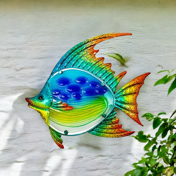 Wandbild/Hänger aus Metall und Glas, Airbrush- bemalt- Fischmotiv- 36 cm - maritime-deco