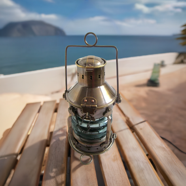 Lámpara de barco muy sólida - lámpara de ancla - latón bruñido petróleo mate