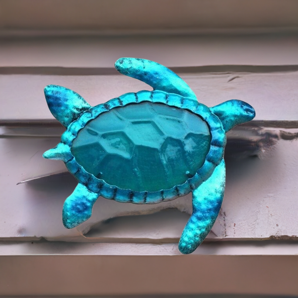 Mural/percha de metal y vidrio - pintado - 23 cm - Tortuga 
