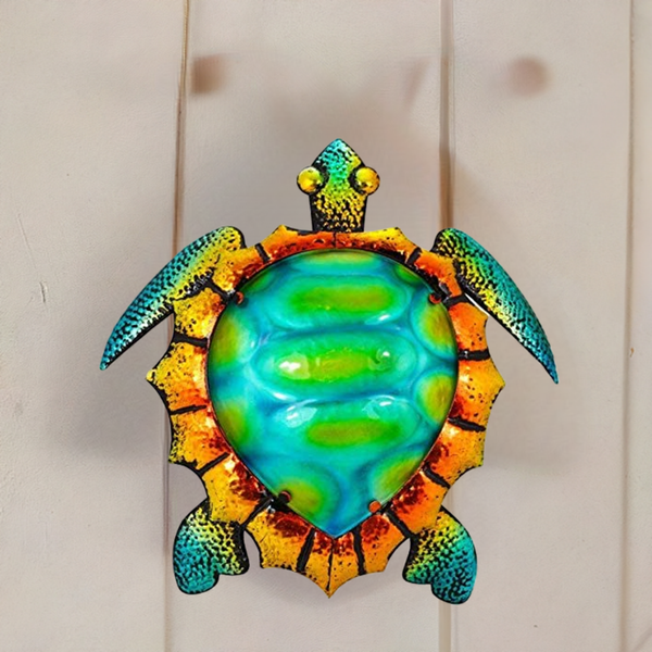 Maritimes Wandbild/Hänger aus Metall und Glas- Airbrush- Turtle, Schildkröte 40 cm - maritime-deco