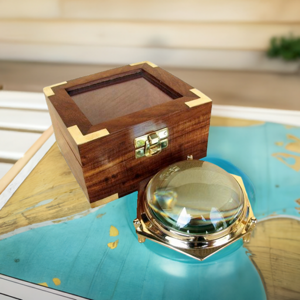 Exclusive Lupe- Kartenglas- Kartenlupe in dekorativer Holzbox - maritime-deco