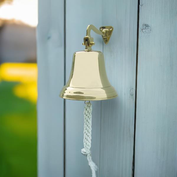 Campana - campana de barco de latón con soporte y cinta - 15 cm 