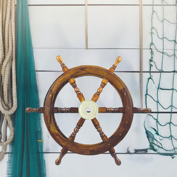 Volante grande de madera de 60 cm y buje de latón macizo - pequeños errores 