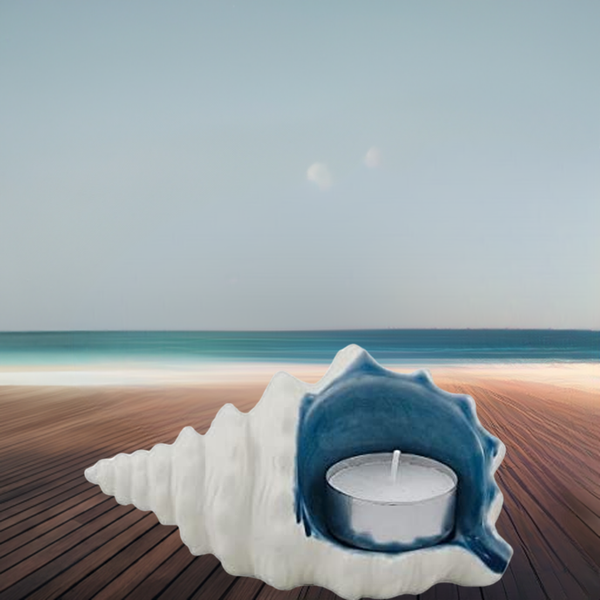 2X Teelichthalter Muschel- aquafarben- glasiert- Muschel - maritime-deco