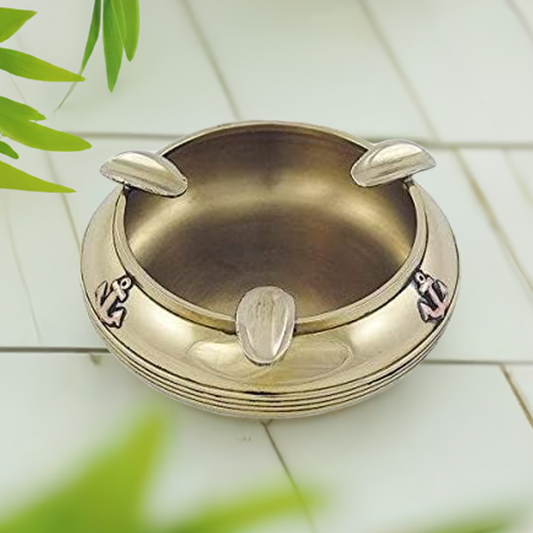 maritimer Aschenbecher - Messing - Tischaschenbecher mit Ankermotiven - maritime-deco