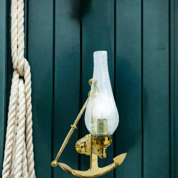 Lámpara para barco - lámpara para barco - lámpara de pared - latón macizo y vidrio - lámpara marítima 1500 g - ancla 