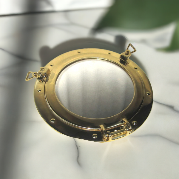 20 cm - Espejo de ojo de buey macizo que se puede abrir - de latón y vidrio - decoración marítima 