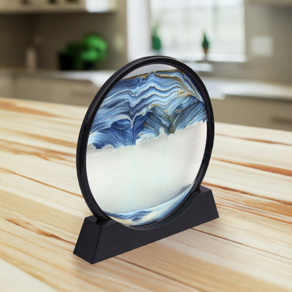 Cuadro marítimo redondo de 27 cm con arena y agua de vidrio/plástico 