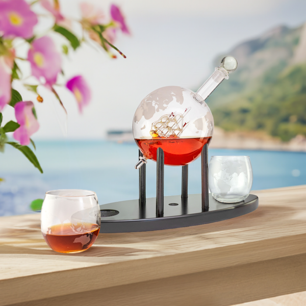 Jarra en forma de globo + 2 vasos de mapamundi