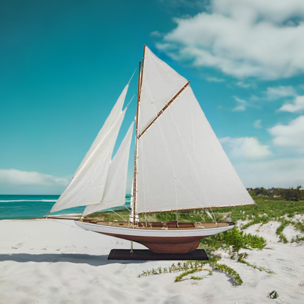 Yacht, Schiffsmodell Segelyacht aus Holz mit Leinensegel 121 cm - maritime-deco