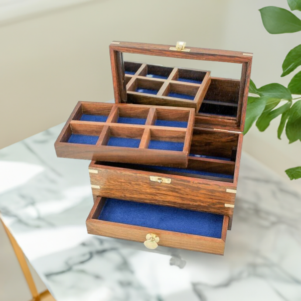 1X joyero con espejo de madera con latón