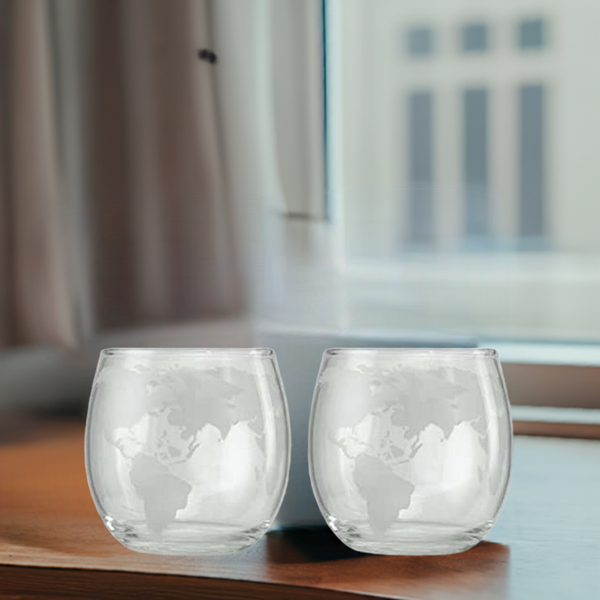 Juego de 2 vasos, vasos de whisky con mapa del mundo esmerilado, vasos de whisky, cóctel de bourbon