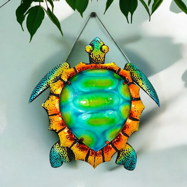 Maritimes Wandbild/Hänger aus Metall und Glas- Airbrush- Turtle, Schildkröte 40 cm - maritime-deco