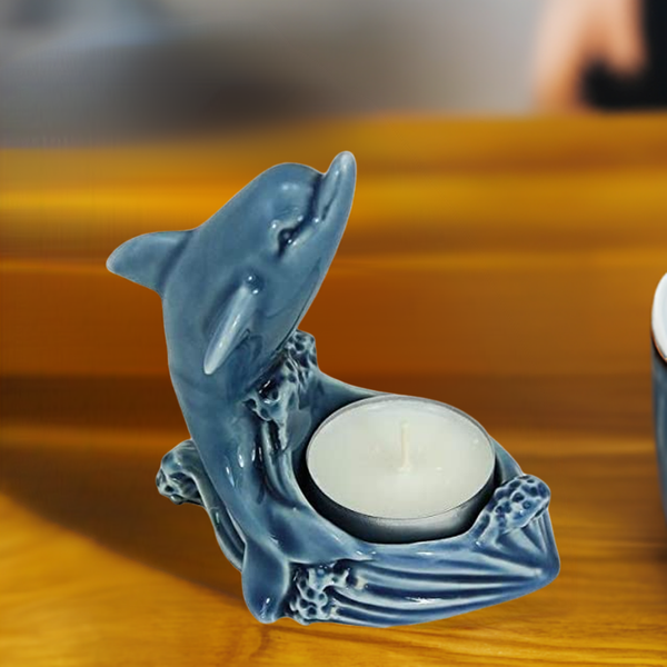 2X Teelichthalter - Delfin- glasiert- maritim - maritime-deco