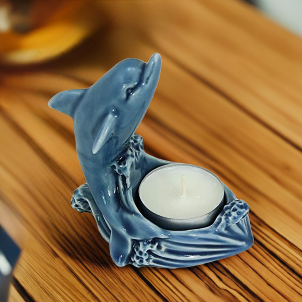 2X Teelichthalter - Delfin- glasiert- maritim - maritime-deco