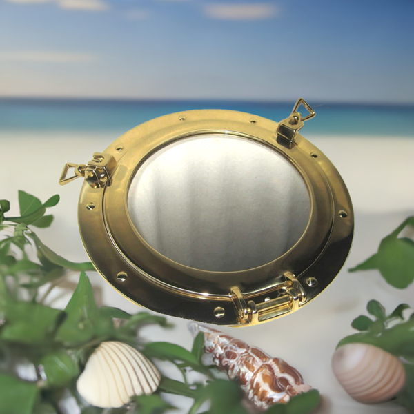 20 cm - Espejo de ojo de buey macizo que se puede abrir - de latón y vidrio - decoración marítima 