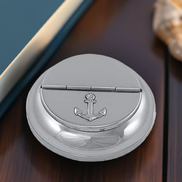 maritimer Aschenbecher - Messing, vernickelt - mit Ankermotiv auf Deckel - maritime-deco