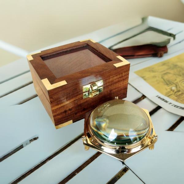 Exclusive Lupe- Kartenglas- Kartenlupe in dekorativer Holzbox - maritime-deco