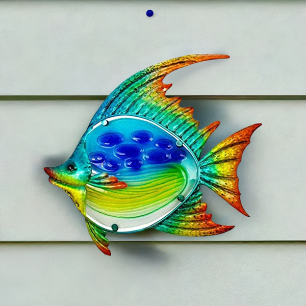 Wandbild/Hänger aus Metall und Glas, Airbrush- bemalt- Fischmotiv- 36 cm - maritime-deco