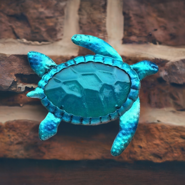 Mural/percha de metal y vidrio - pintado - 23 cm - Tortuga 