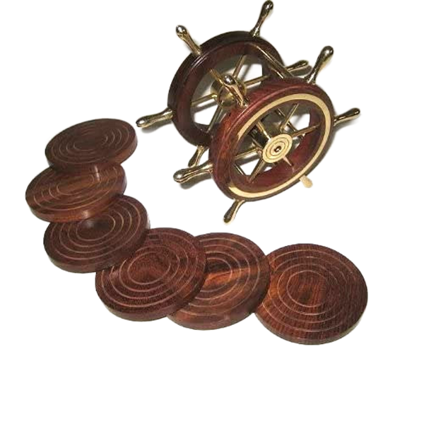6 posavasos con soporte en forma de volante - madera/latón 