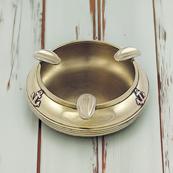 maritimer Aschenbecher - Messing - Tischaschenbecher mit Ankermotiven - maritime-deco
