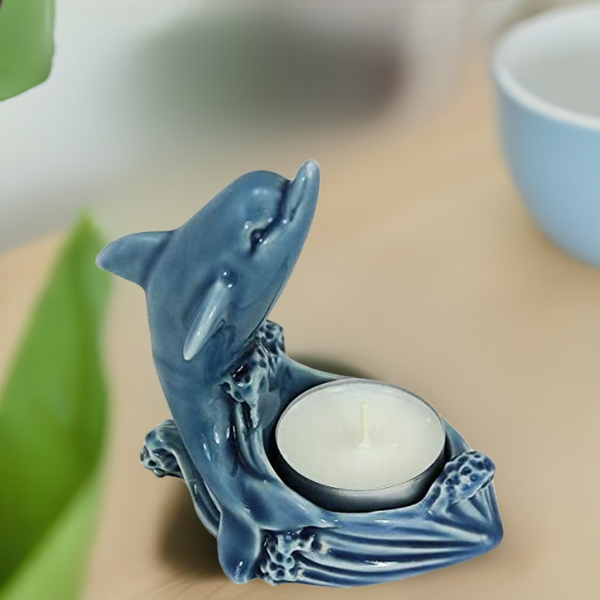 2X Teelichthalter - Delfin- glasiert- maritim - maritime-deco