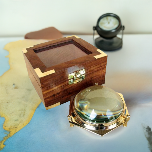 Exclusive Lupe- Kartenglas- Kartenlupe in dekorativer Holzbox - maritime-deco