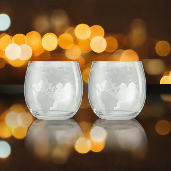 Juego de 2 vasos, vasos de whisky con mapa del mundo esmerilado, vasos de whisky, cóctel de bourbon