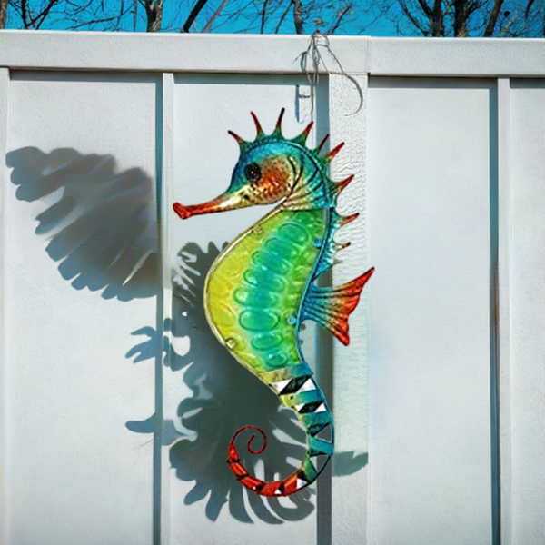 Wandbild/Hänger aus Metall und Glas- Airbrush- 45 cm- Seepferdchen - maritime-deco