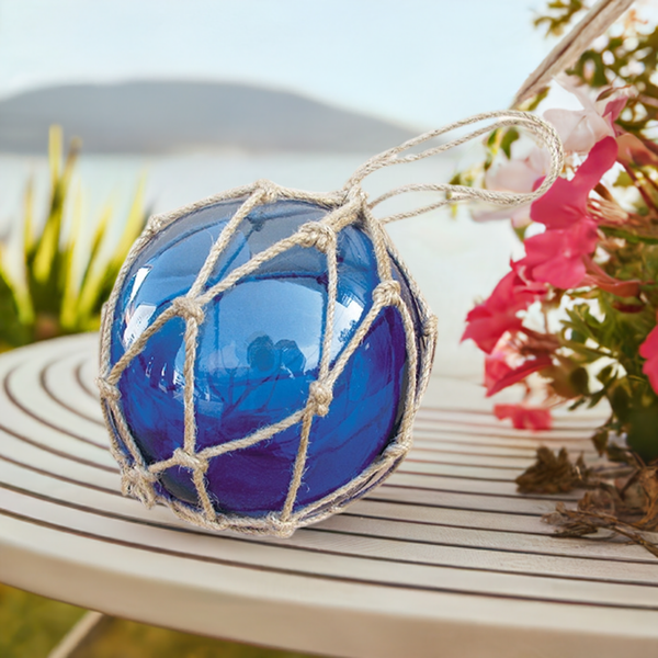 2 x bolas de pesca en red - azul y verde - decoración marítima - 17,5 cm 