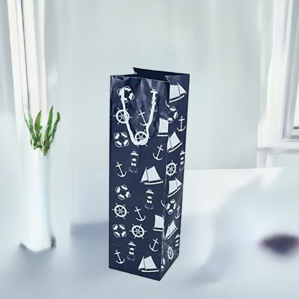 Paquete de 10 - Marítimo - Elegantes bolsas de regalo brillantes - Bolsas - Lacado - Bolsas para botellas 23 cm 