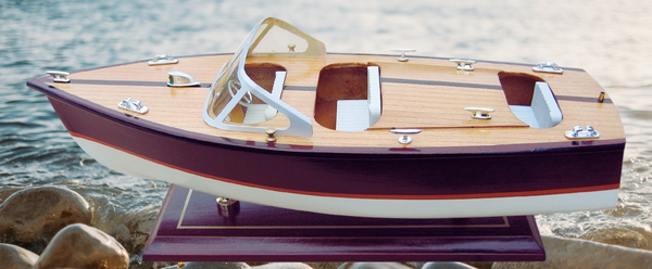 *Italienisches Klassik-Motorboot Modell aus Holz – 35cm Retro-Yacht Miniatur auf Holzständer - maritime-deco