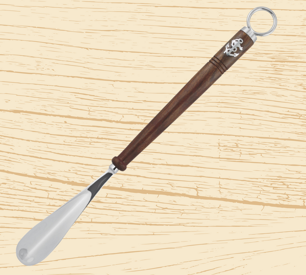 *Maritimer Schuhanzieher aus Messing, vernickelt mit Holzgriff 47 cm - maritime-deco