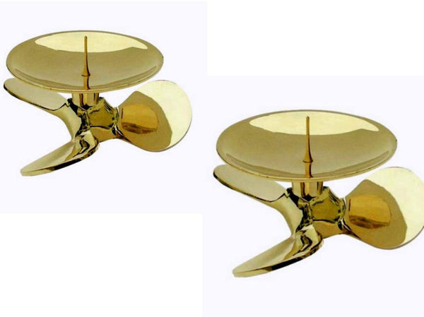 Juego de 2 candelabros, portavelas, marítimo, latón macizo, hélice de barco 