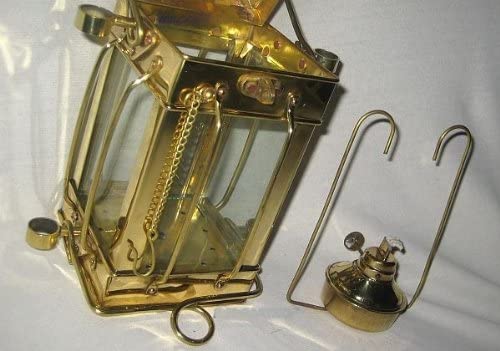 Lámpara de barco de petróleo cuadrada y maciza, de latón, altura 25 cm 
