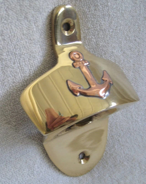 Juego de 2 - abridor de botellas de pared - latón - motivo ancla - marítimo - 9,5X 6X 2,5 cm 