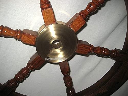 Juego de 4 - regalo/juego pirata - campana de barco, aro salvavidas de 20 cm, volante de 45 cm, campana de barco de 40 cm, brújula de bolsillo de latón 