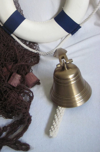 Piratenset- Fischernetz mit Schwimmern braun 3,4 m, Schiffsglocke, Rettungsring blau/weiß- Maritime Deko