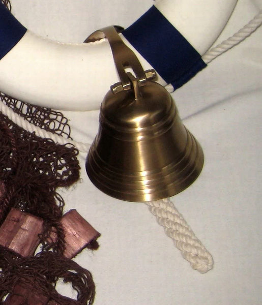 Piratenset- Fischernetz mit Schwimmern braun 3,4 m, Schiffsglocke, Rettungsring blau/weiß- Maritime Deko