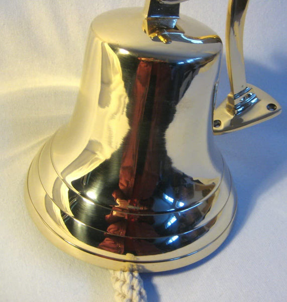 Große Schiffsglocke aus Messing mit Halterung und Bändsel - Durchmesser Ø 19,5 cm