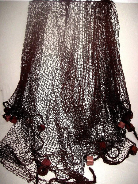 Set pirata - red de pesca con flotadores marrones 2,5x 2,5 m, campana de barco, aro salvavidas azul/blanco 30 cm - decoración marítima 