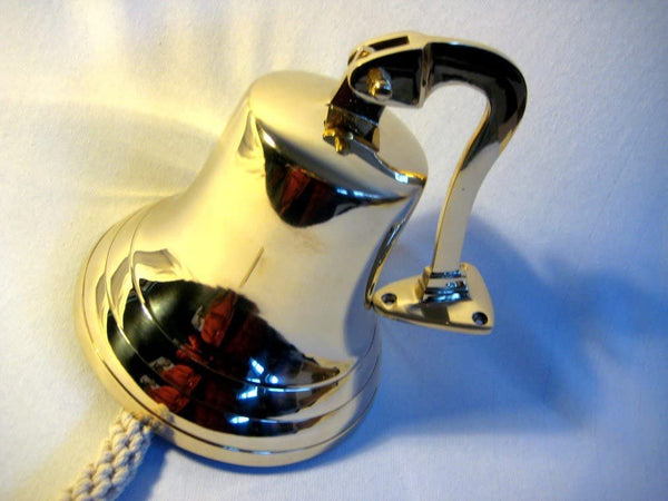 Große Schiffsglocke aus Messing mit Halterung und Bändsel - Durchmesser Ø 19,5 cm