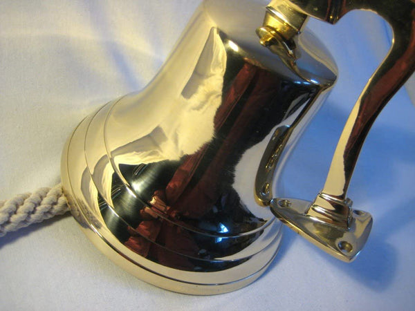 Große Schiffsglocke aus Messing mit Halterung und Bändsel - Durchmesser Ø 19,5 cm