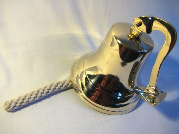 Schöne Schiffsglocke aus Messing mit Halterung und Bändsel