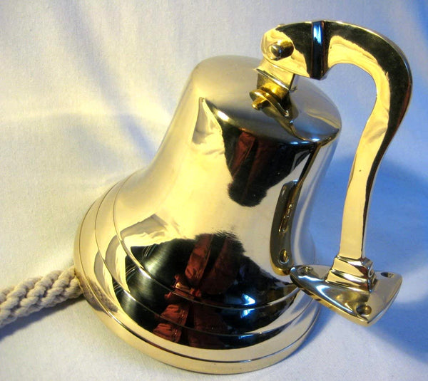 Campana - campana de barco de latón con soporte y cinta - 15 cm 