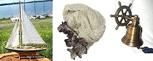Set de regalo compuesto por velero, campana de barco con volante + red de pesca 